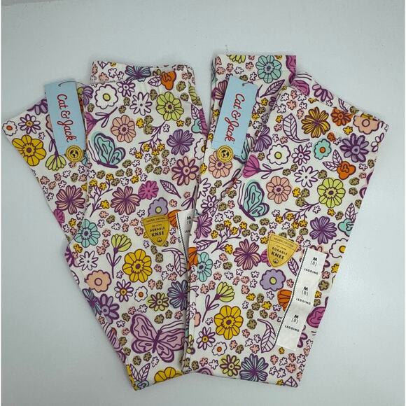 BUNDLE of 2 - Cat & Jack Girls Leggings - Butterfly & Floral Print - NWT - SZ 8 - Picture 3 of 5